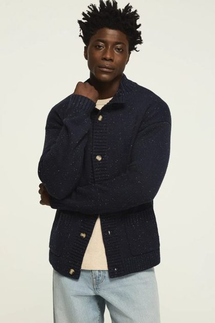MOCK NECK BUTTON CARDIGAN, NAVAL ACADEMY