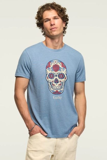 SUGAR SKULL TEE, CORONET BLUE