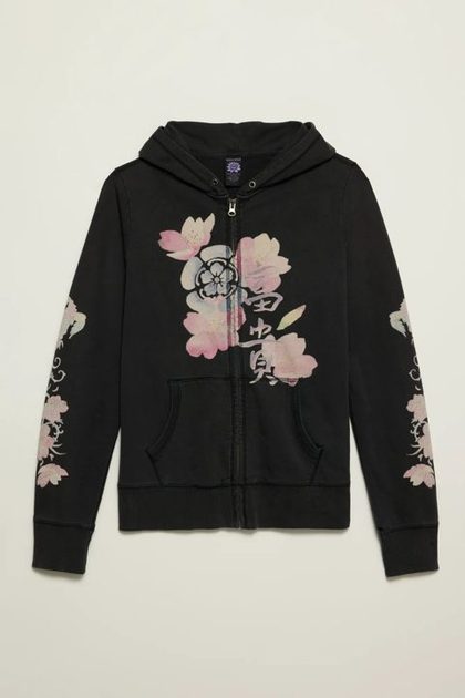 Lucky Brand Vintage Y2K Full Zip Hoodie, BLACK WASH