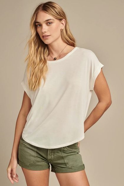 SHORT SLEEVE SANDWASH DOLMAN TEE, BRIGHT WHITE
