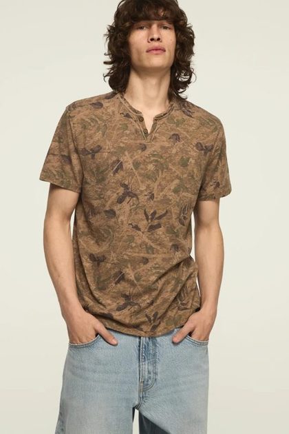 VENICE BURNOUT FIELD CAMO NOTCH NECK TEE, FIELD CAMO