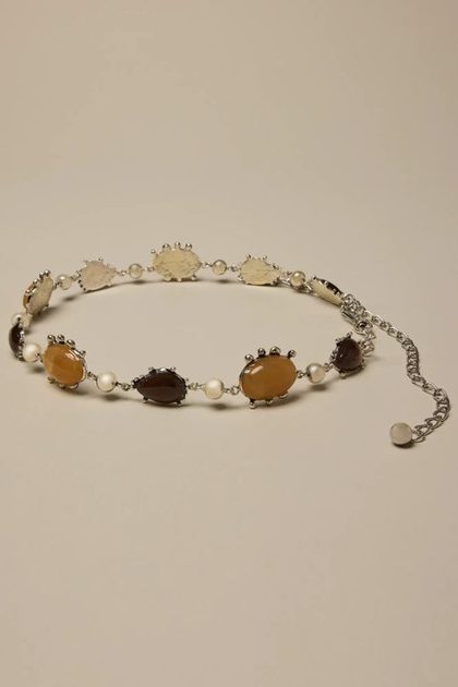 STONE CHAIN BELT, SILVER