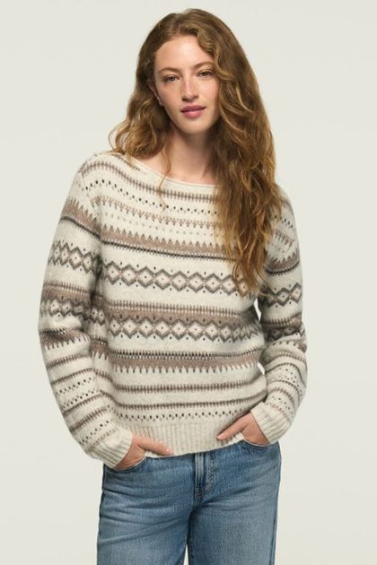 FAIR ISLE CREW SWEATER, LIGHT HEATHER GRAY