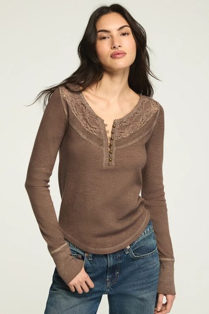 Lace Yoke Henley, Coffee Quartz