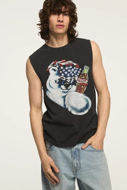 COCA-COLA POLAR BEAR SLEEVELESS TEE, JET BLACK