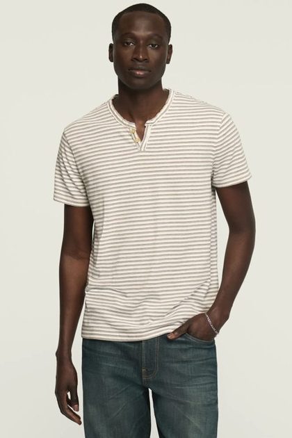 STRIPED VENICE BURNOUT NOTCH NECK TEE, CREAM MULTI