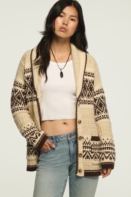 Shawl Collar Fair Isle Cardigan, Angora