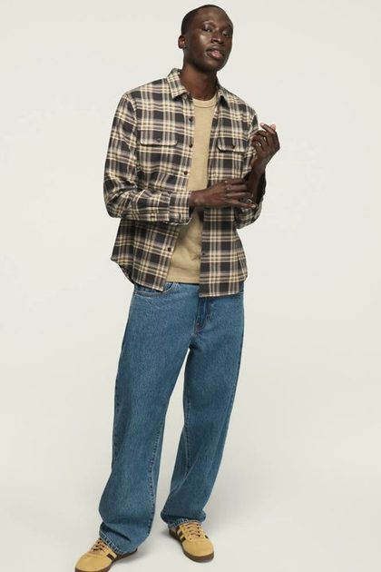 HERRINGBONE LONG SLEEVE HUMBOLDT SHIRT, BLACK MULTI PLAID