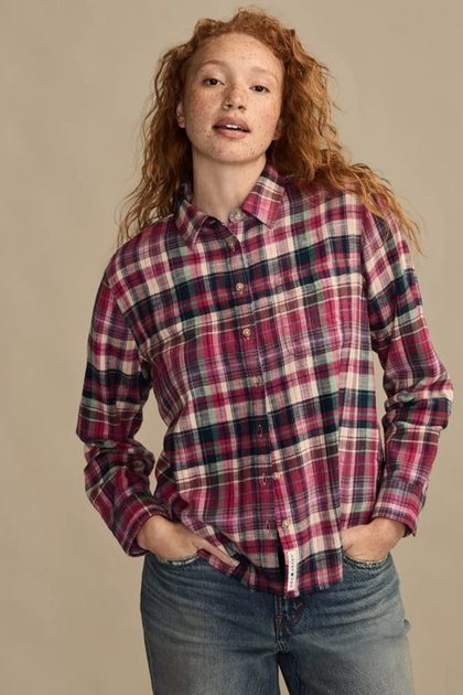 CLYDE PLAID BOYFRIEND BUTTON DOWN SHIRT, PINK MULTI PLAID