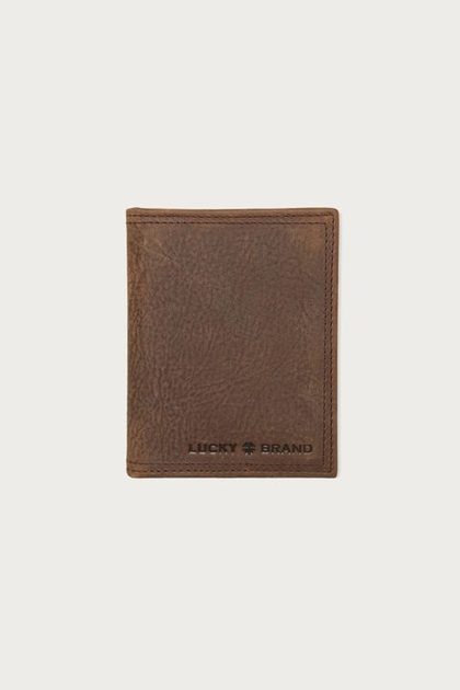 Double Stitched Leather L-Fold Wallet, DARK BROWN