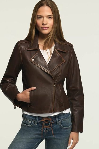 Classic Leather Moto Jacket, CHESTNUT