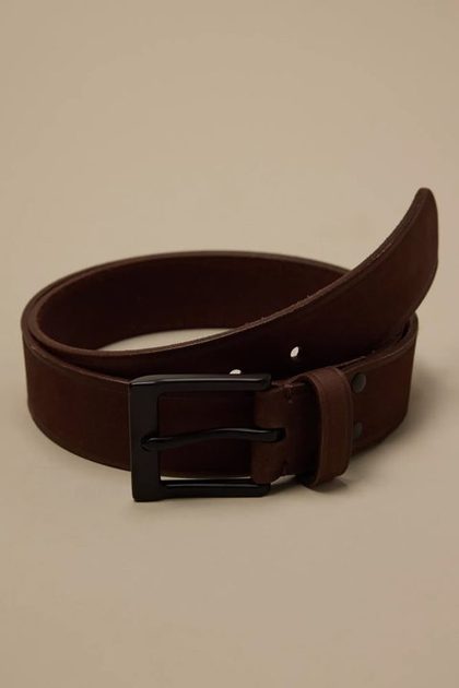 GROMMET LEATHER BELT, DARK BROWN