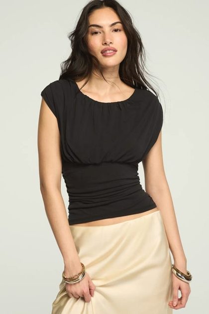 SANDWASH BANDED WAIST TEE, JET BLACK