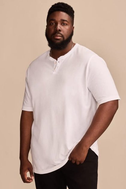 BIG & TALL VENICE BURNOUT NOTCH NECK TEE, BRIGHT WHITE