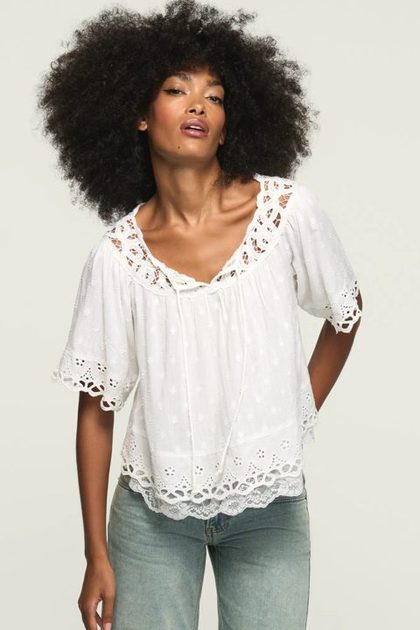BATTENBURG LACE TOP, BRIGHT WHITE