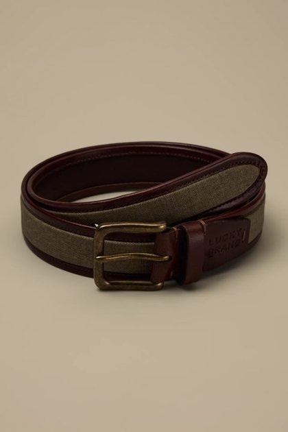 LEATHER CANVAS BELT, BROWN