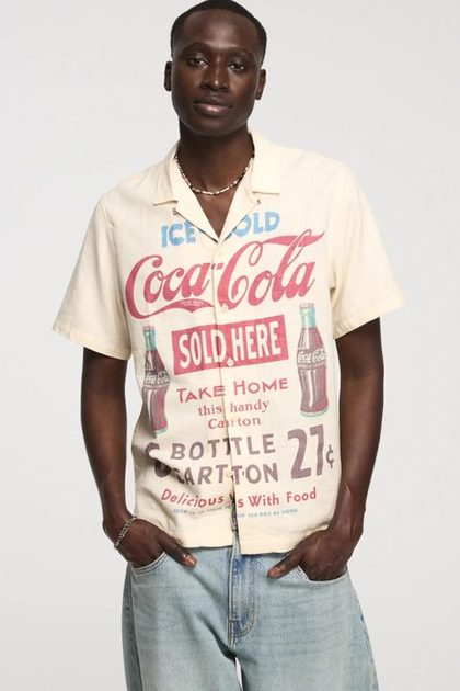 SHORT SLEEVE COCA COLA PRINTED SHIRT, NATURAL MULTI