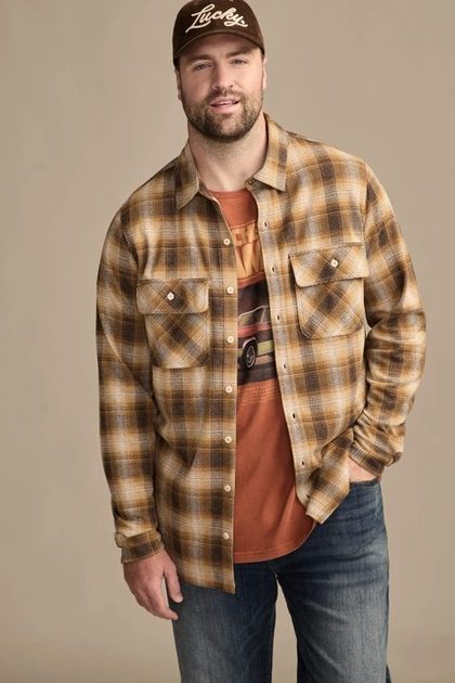 BIG & TALL BRUSHED KNIT SHIRTING, GOLD MULTI