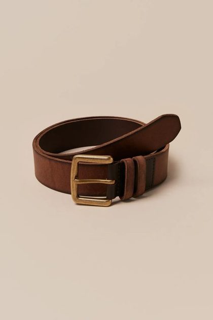 DOUBLE KEEPER LEATHER BELT, DARK BROWN