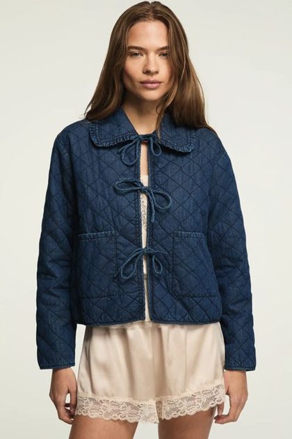 QUILTED PETER PAN COLLAR JACKET, NAVY