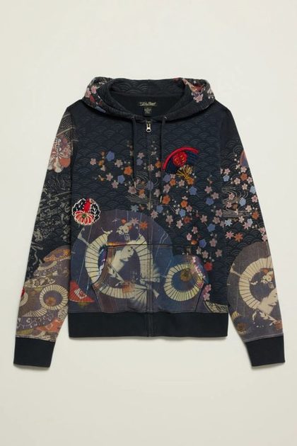 Lucky Brand Vintage Y2K Full Zip Hoodie, NAVY MULTI