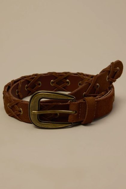 SUEDE LACED BELT, BROWN
