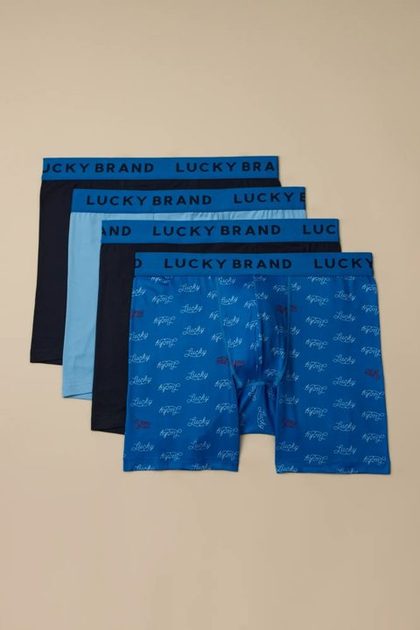 4 PACK ESSENTIAL SOFT BOXER BRIEFS, CURSIVE LUCKY PPRINT