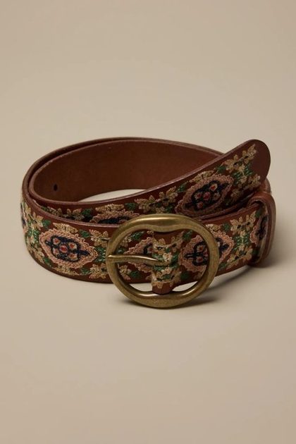 MULTI EMBORIDERED BELT, BROWN