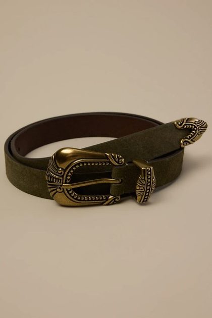 WESTERN SUEDE BELT, OLIVE