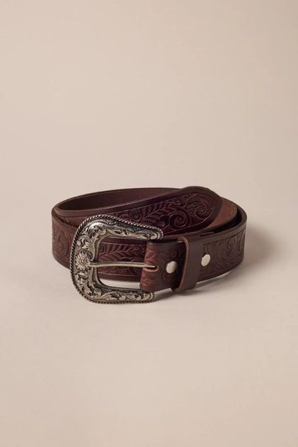 FLORAL WESTERN BELT, BROWN