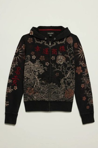Lucky Brand Vintage Y2K Full Zip Hoodie, BLACK WASH