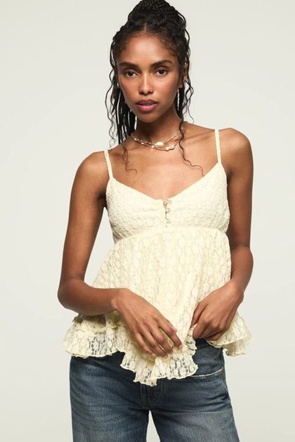 RUFFLE BABY DOLL CAMI, LEMON ICING