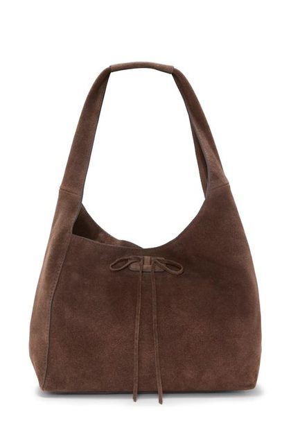 CLEM MINI SUEDE HOBO BAG, DARK BROWN