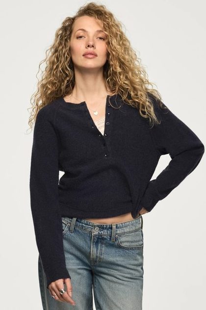CLOUD SOFT HENLEY SWEATER, OVERTURE HTR