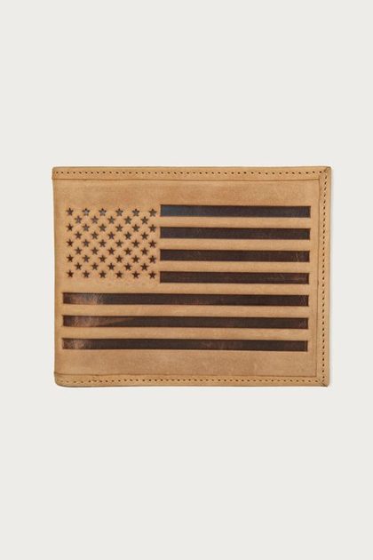 FLAG EMBOSSED LEATHER BIFOLD WALLET, MEDIUM BROWN