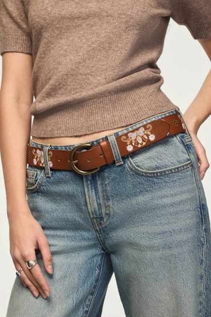 FLORAL VINTAGE BELT, MEDIUM BROWN