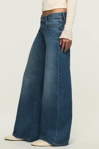 LUCKY LEGEND SUPER LOW RISE ULTRA WIDE LEG, INDIGO STRIPE WASH