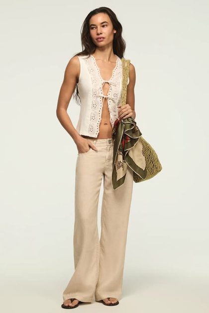 BAGGY LINEN WIDE LEG PANT, MOONSTRUCK