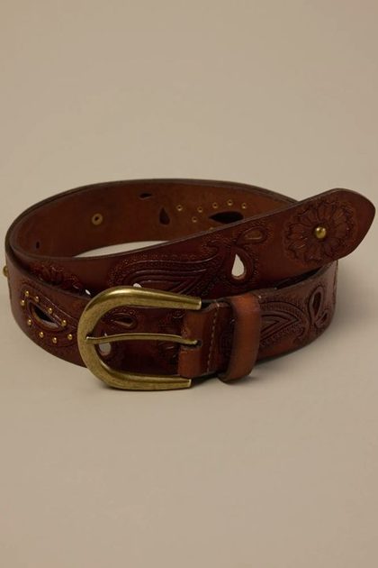 OPEN WORK BELT, BROWN