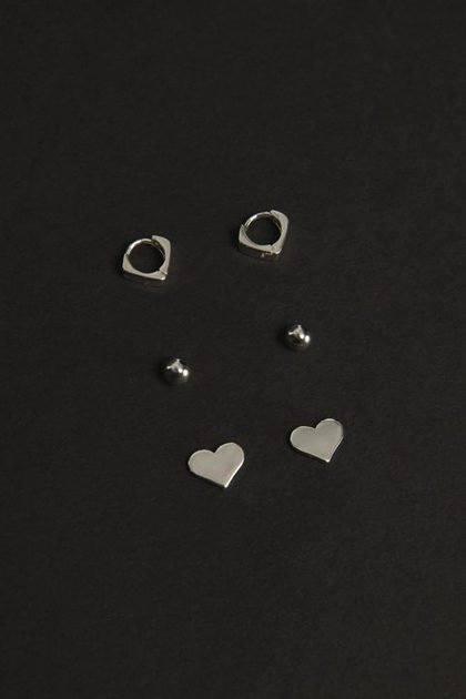 Ball and Heart Studs, SILVER