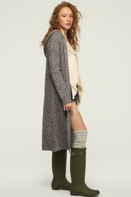 MARLED HOODED DUSTER, CHARCOAL MULTI