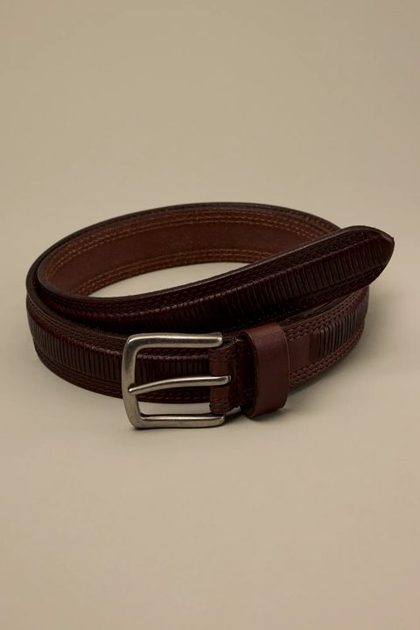 LEATHER STITCHED BELT, BROWN