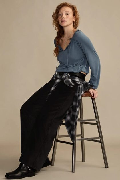 TIE FRONT SANDWASH BUBBLE TOP, STORMY WEATHER