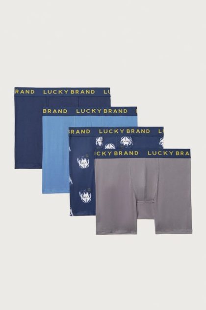 4 PACK ESSENTIAL SOFT BOXER BRIEFS, INDIGO PRINT