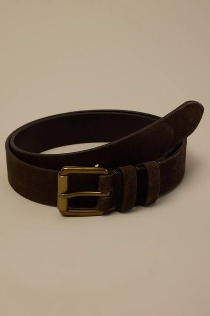 Double Keeper Suede Belt, BROWN