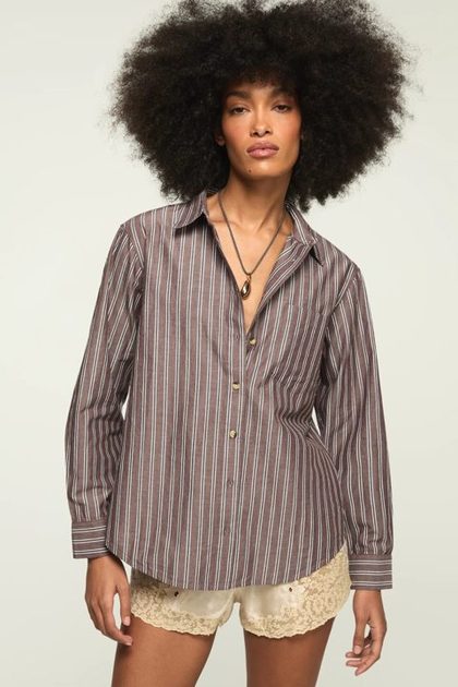LACED BACK BUTTONDOWN SHIRT, Brown Stripe
