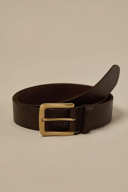 PERFORATED LEATHER BELT, DARK BROWN
