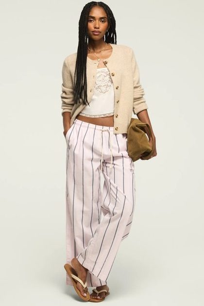 COTTON STRIPE PANTS, PINK COMBO