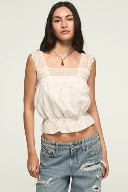 EMBROIDERED LACE TANK, WHITE