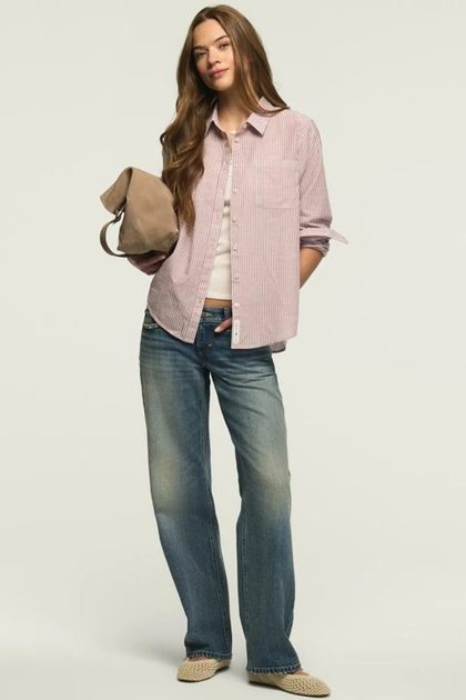 BOYFRIEND BUTTONDOWN SHIRT, BURGUNDY STRIPE